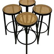 Set of four vintage bar stool - webbing and wood, 1980s Italian design