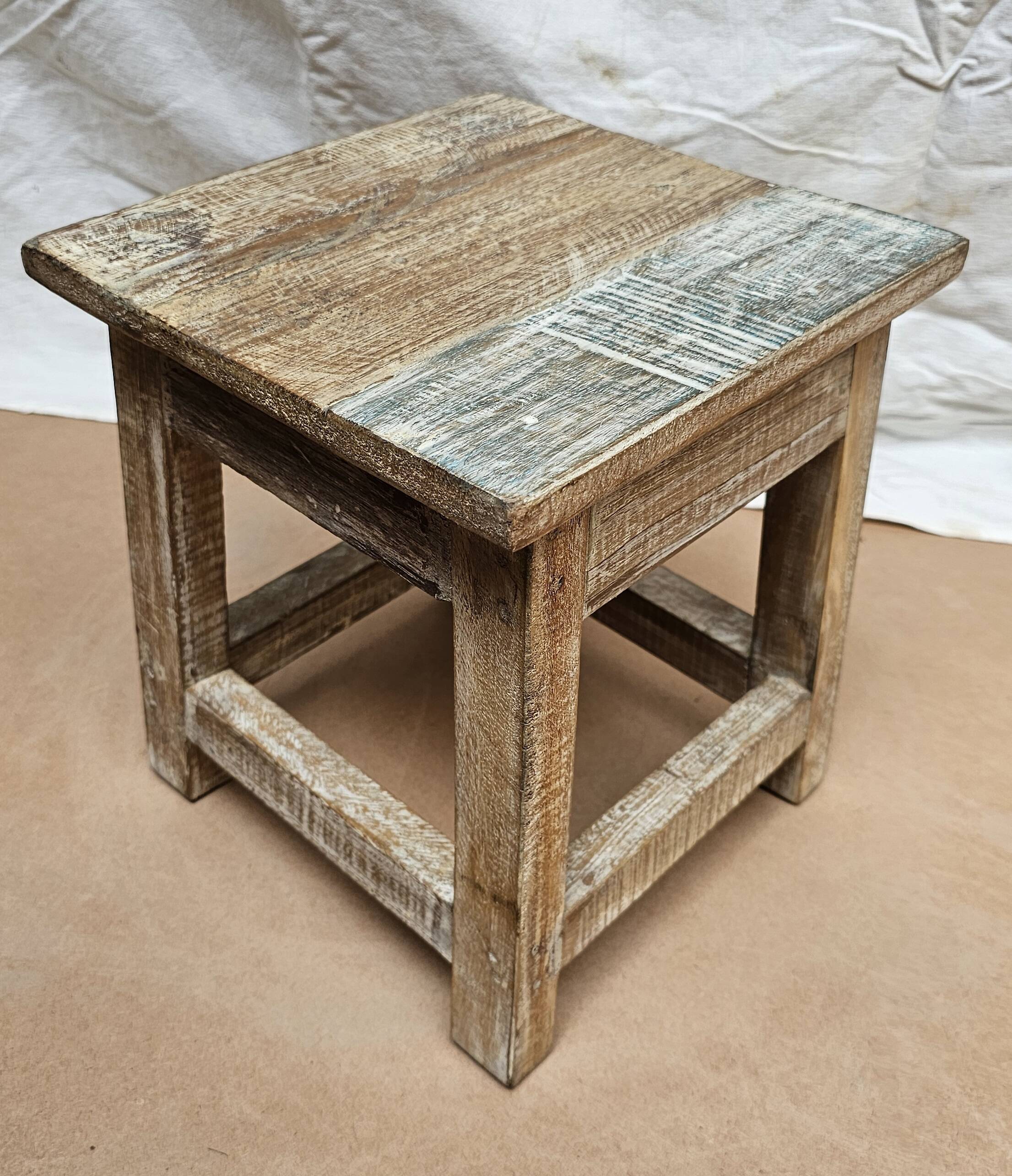 Small teak stool with 1 drawer