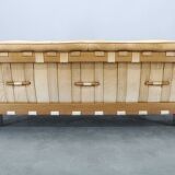 1960s Oak Scandinavian 3-Seater Sofa in Fine Leather Upholstery