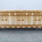 1960s Oak Scandinavian 3-Seater Sofa in Fine Leather Upholstery
