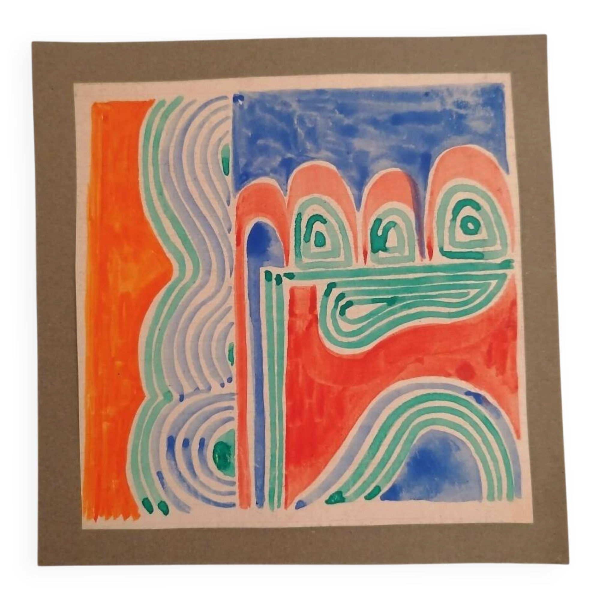 Gouache originale de Sonia DELAUNAY - Étude de tissu - Robert PERRIER