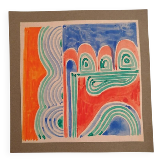 Original gouache by Sonia DELAUNAY - Fabric study - Robert PERRIER