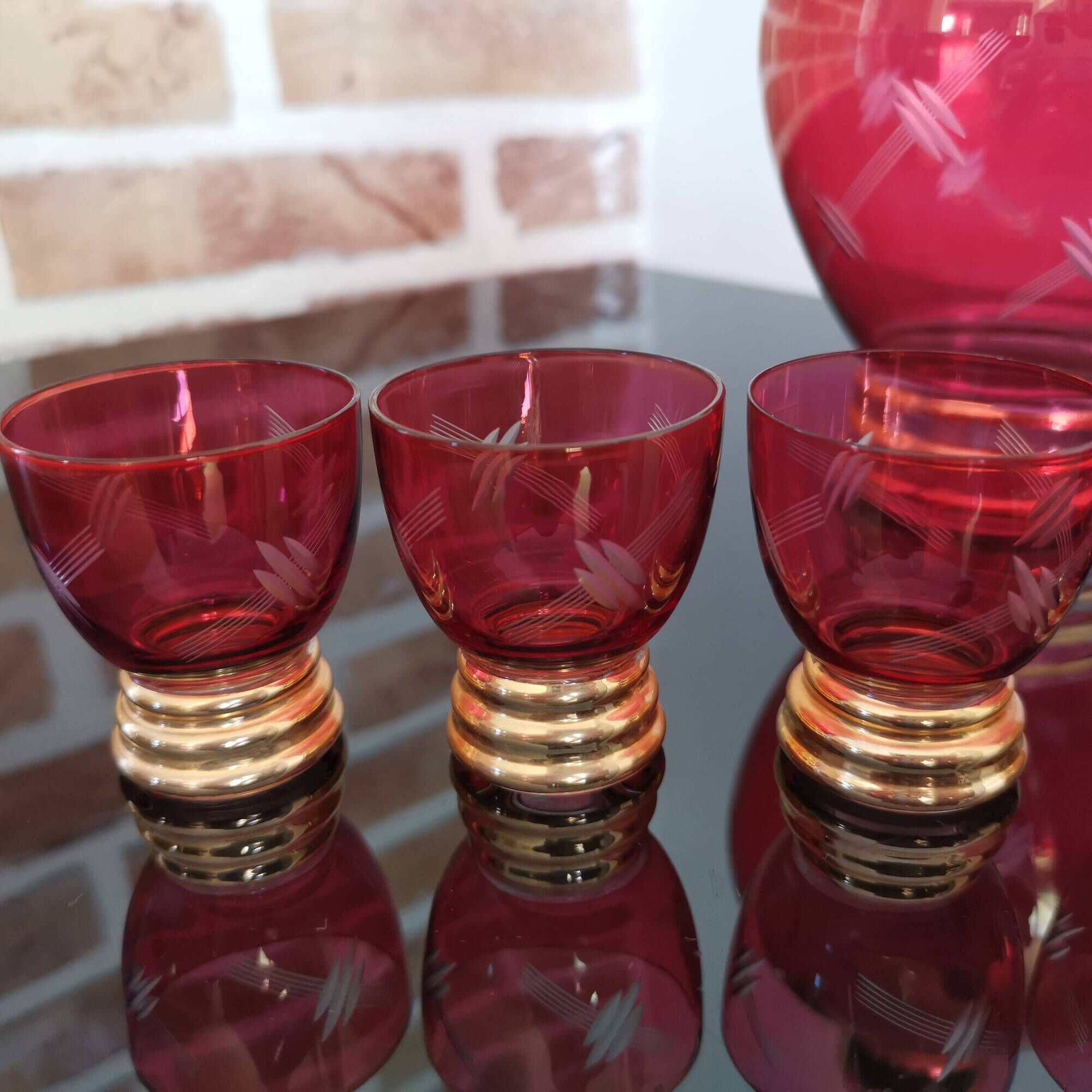 Set of 7 Art Deco glasses and carafe, Verrerie de Monaco Monte Carlo