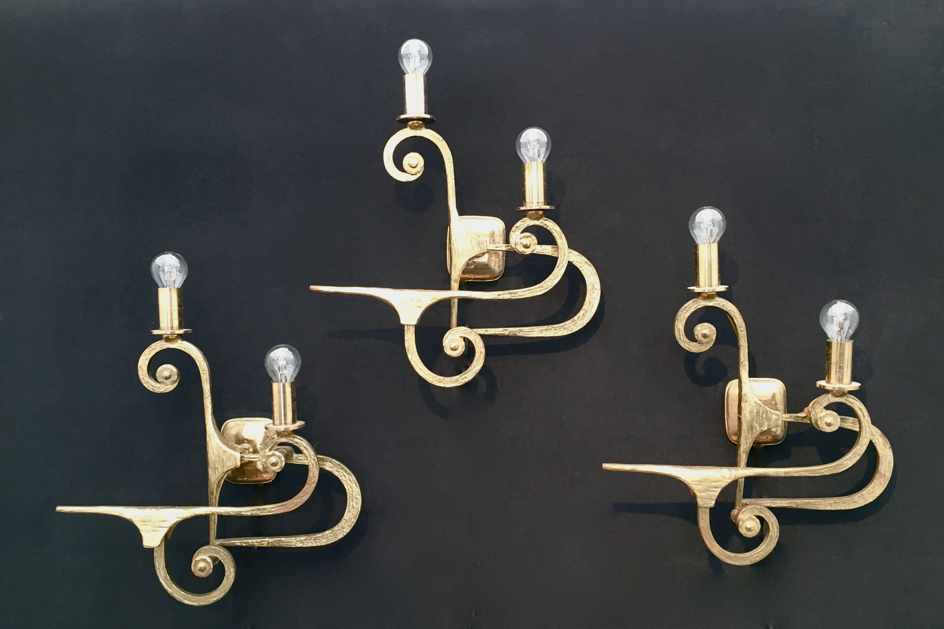 Italian bronze wall lights by G. Piombanti, 1950