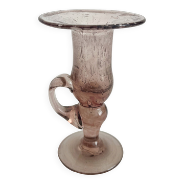 Bougeoir en verre soufflé bullé Biot vintage