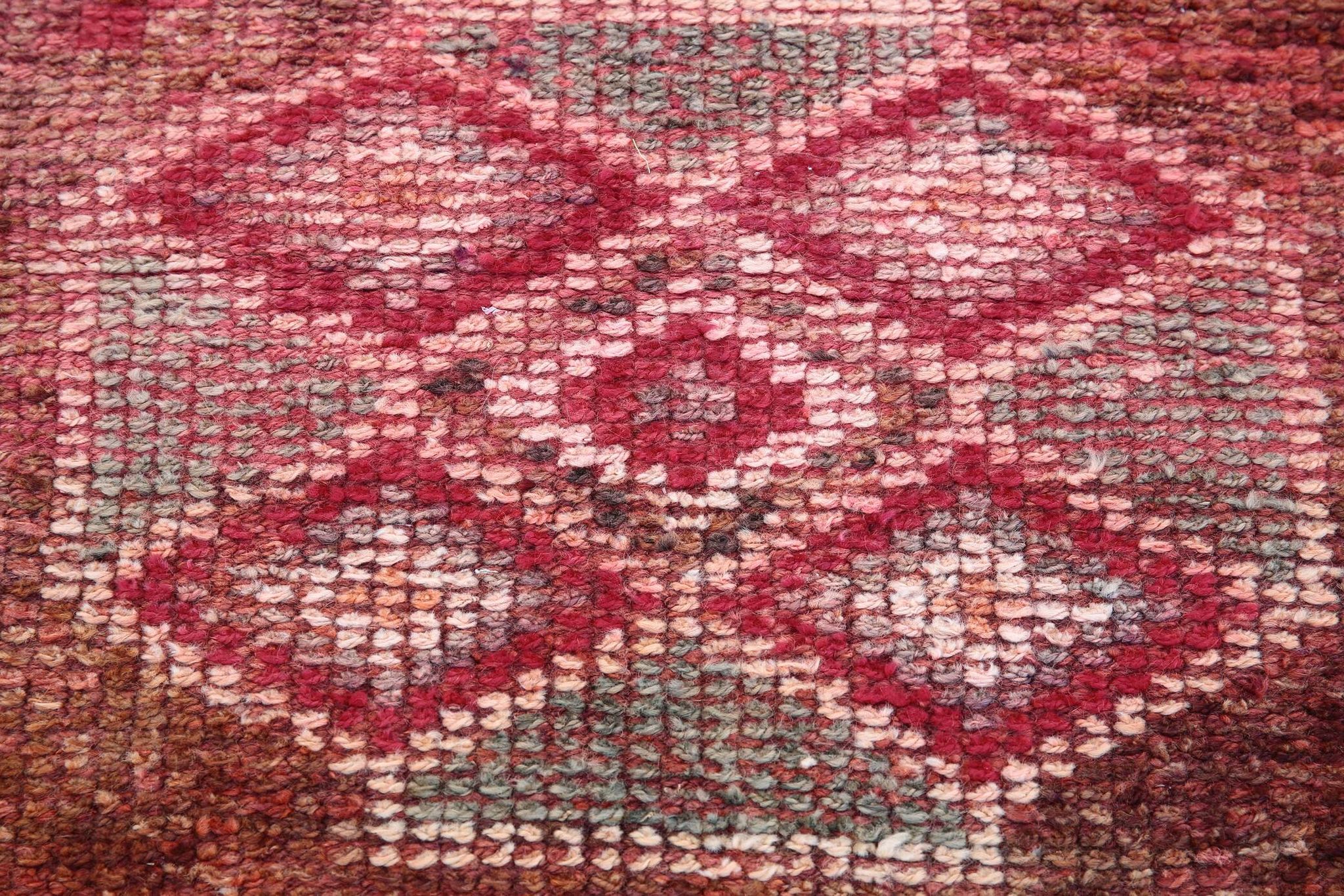 Tapis Couloir Tribal Vintage Rouge, Tapis Turc Géométrique, 75x313 Cm