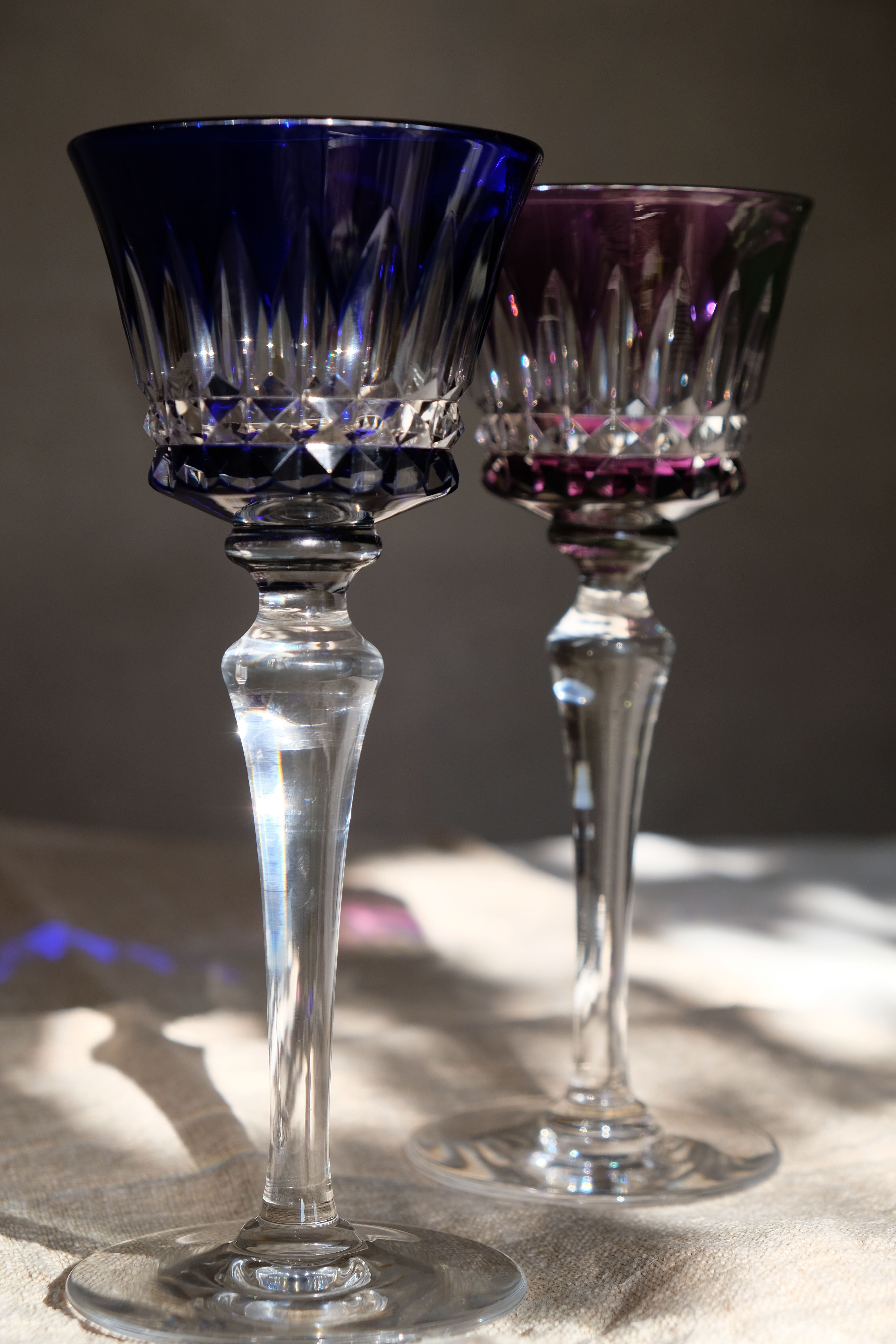 6 Baccarat glasses Piccadilly Model in colored crystal