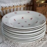 6 old Belgian Nimy earthenware soup plates with red pattern