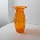 Orange Murano glass vase, XL 34cm, 1970s Italy, white stripes and wavy rim