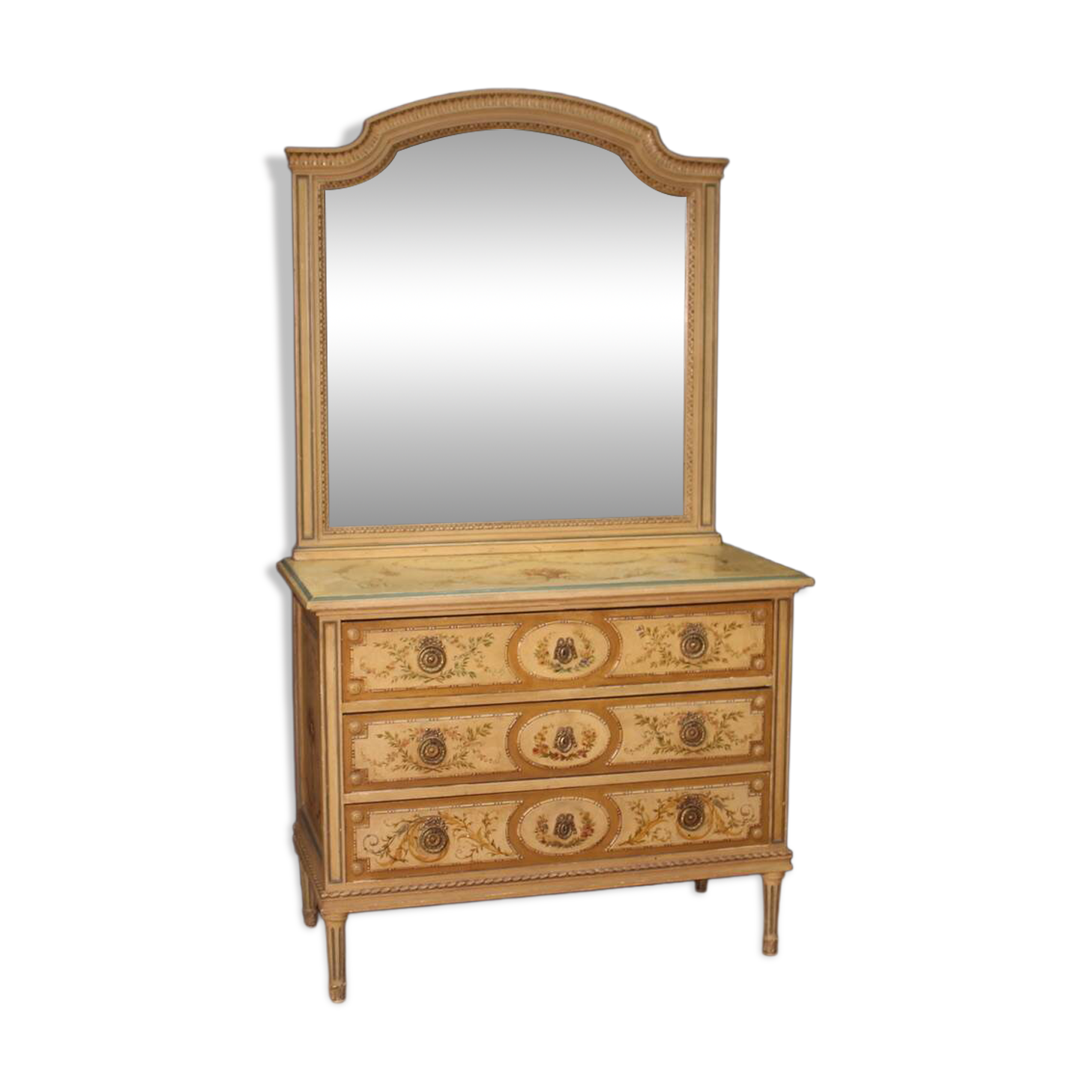 Commode en bois laqué avec miroir style Louis XVI
