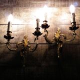 Pair of Heavy, French, Gold Bronze 2 Arm Wall Lights. Ornate Rococo/ Baroque/ Louis XV Style Sconces