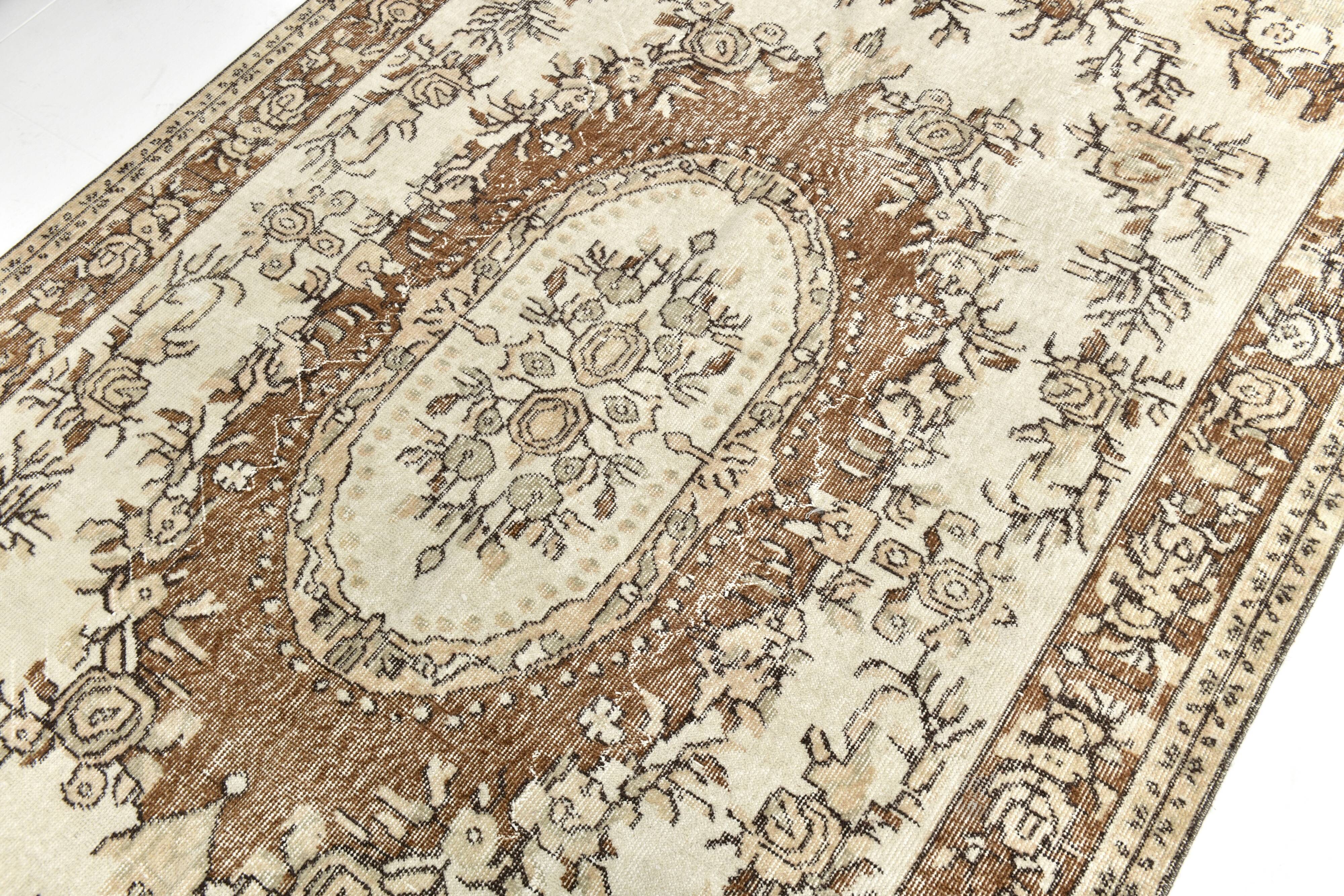 6x10 Turkish Cream & Brown Oriental Vintage Rug, 177x296Cm