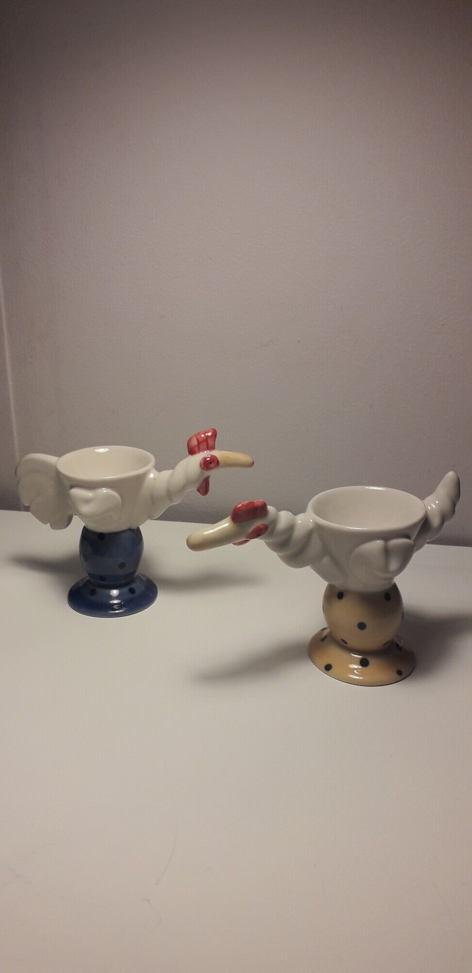 Set of 2 original porcelain shells in the shape of a bird