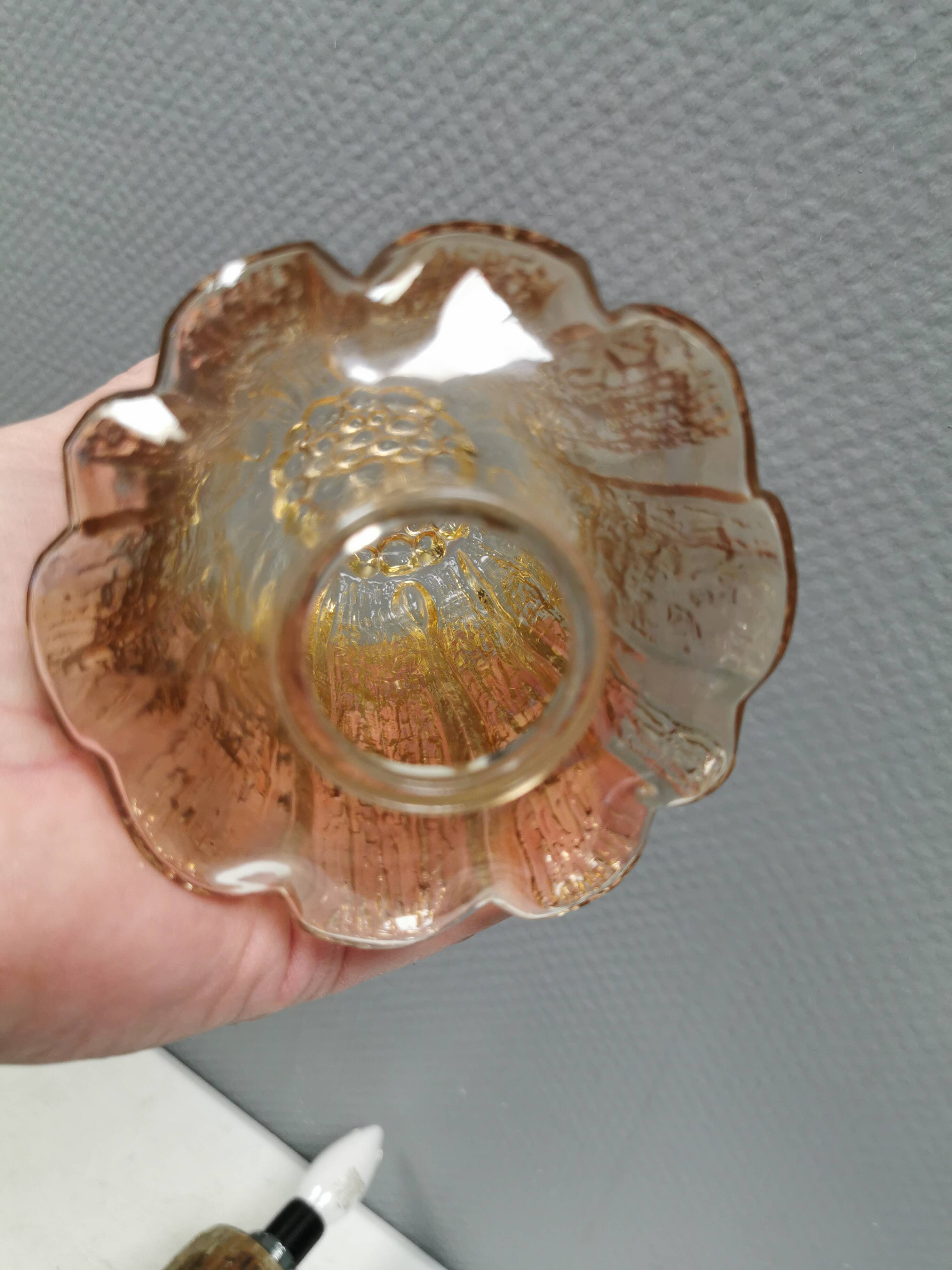 A ceramic wall lamp with a hard-pressed glass shade, Axella Denmark 1970s