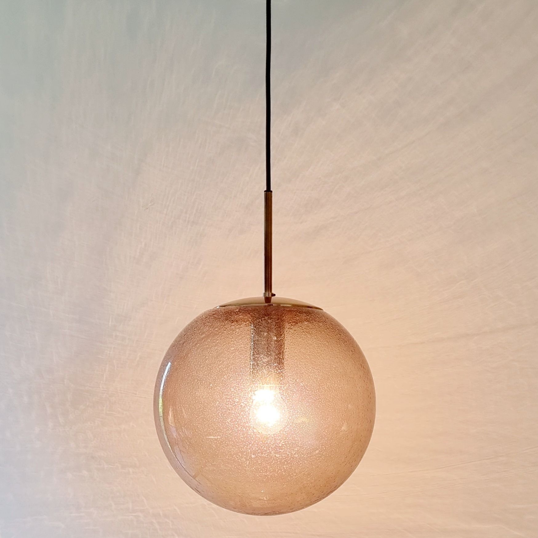 Large Mid-Century Smoked Air-Bubbled Glass Ball Ceiling Light from Limburg, Germany, 1970s
