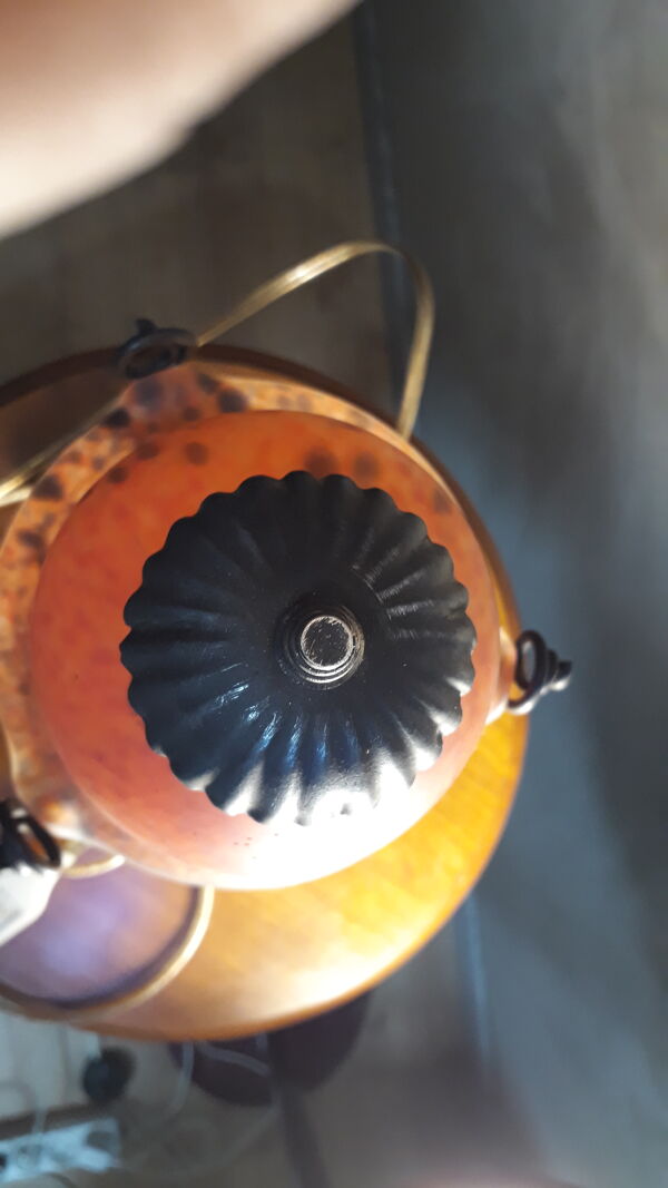 Lampe fer forgé 1920  pate de verre