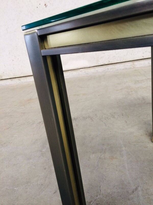 Steel and Brass Square Coffee Table, Belgium, 1980s