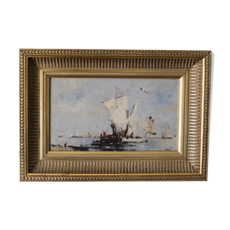 Bazil (twentieth century) "French boats going out to sea" oil on panel