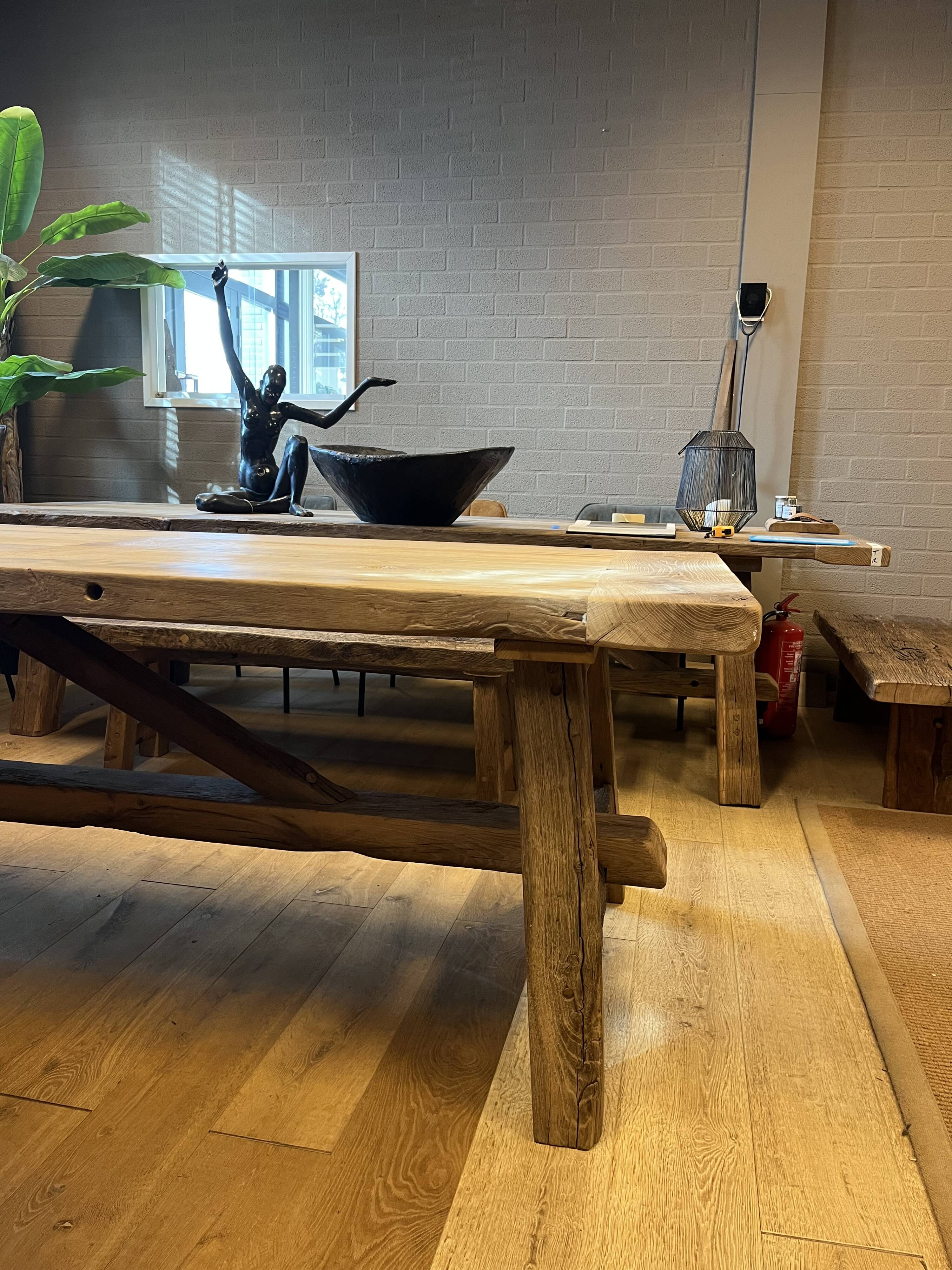 Tower antique oak farmhouse table - 300 by 93 cm