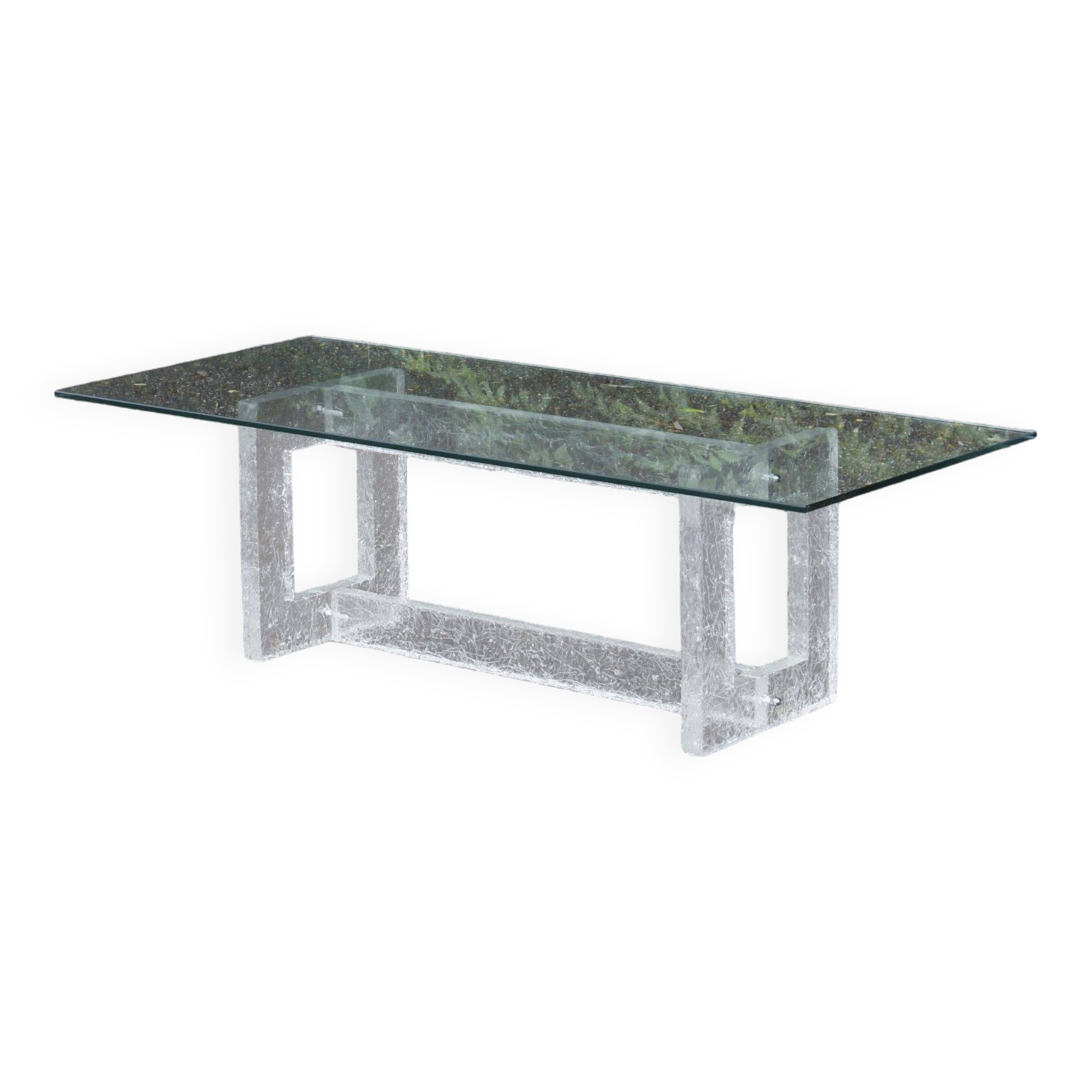 Vintage coffee table with frosted plexiglass base 1970s