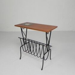Vintage side table, magazine rack with Hemiksem tile, 1950s