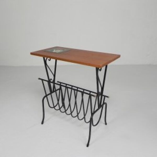 Table d'appoint vintage, porte-revues avec carreau de Hemiksem, années 1950