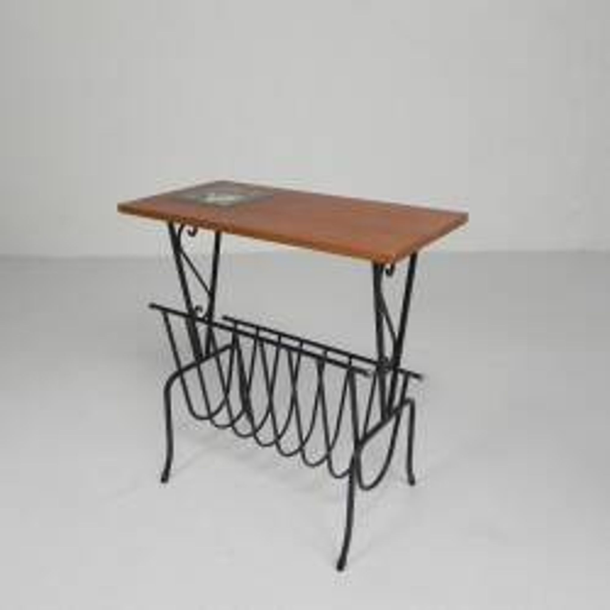Vintage side table, magazine rack with Hemiksem tile, 1950s