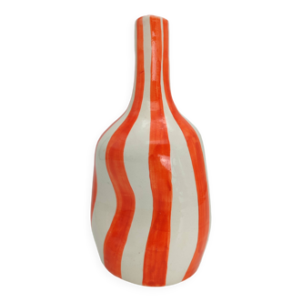 Beautiful Orange and White Striped Bottle -- Home Decor, Centerpieces