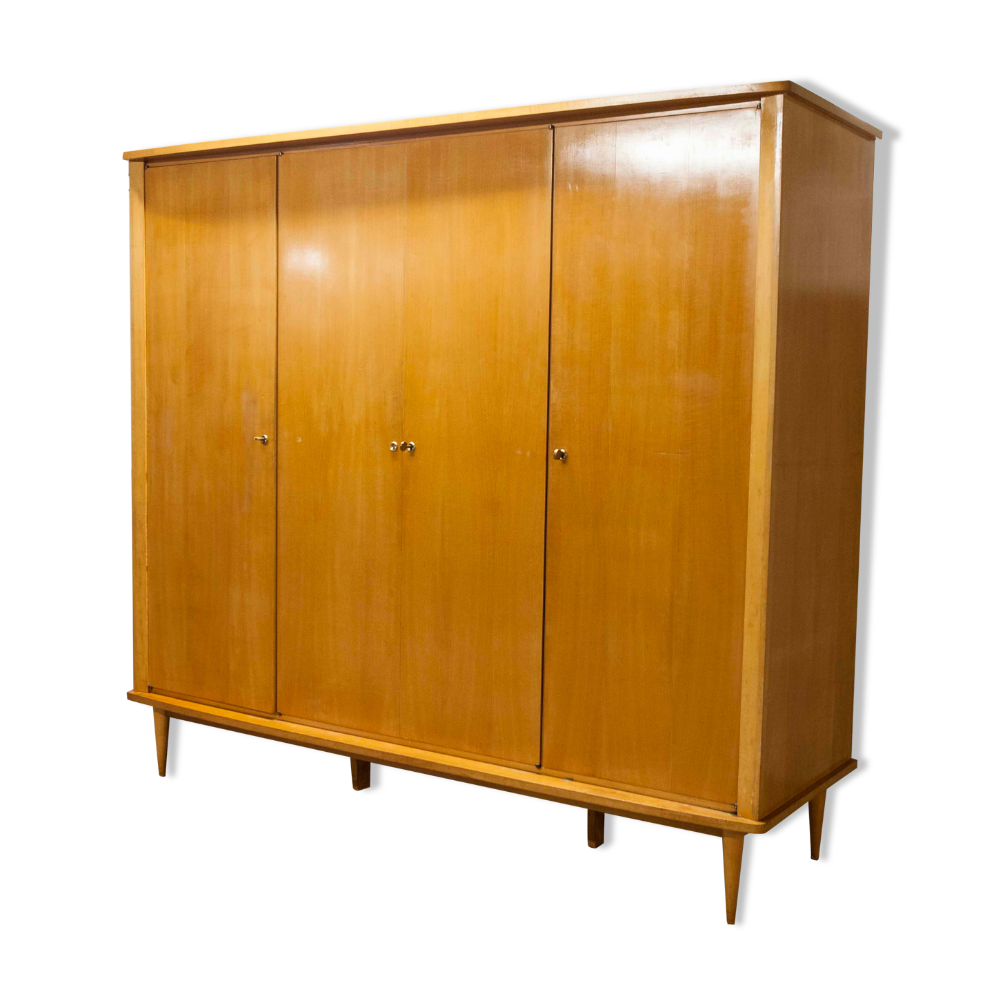 Scandinavian wardrobe 1960 honey color 4 doors L 205 cm