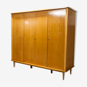Scandinavian wardrobe 1960 honey color 4 doors L 205 cm