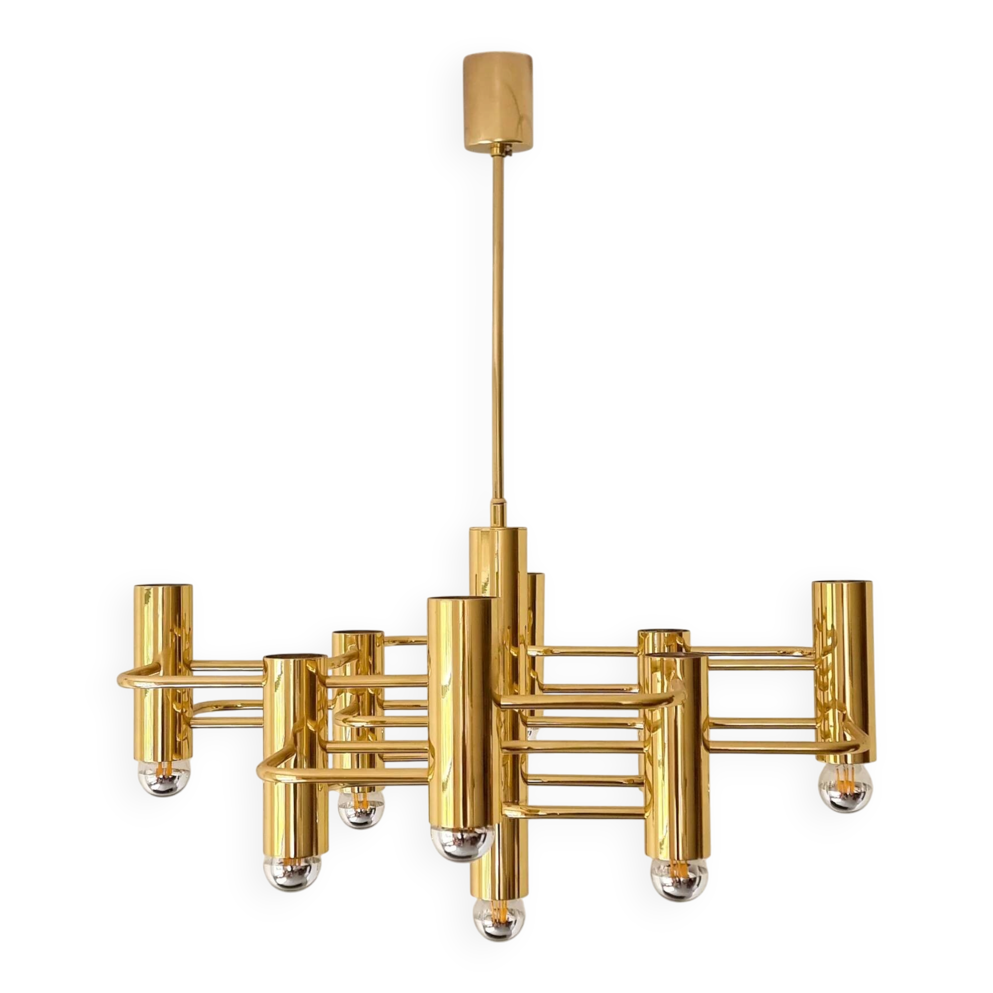 Golden brass chandelier by Gaetano Sciolari for Boulanger