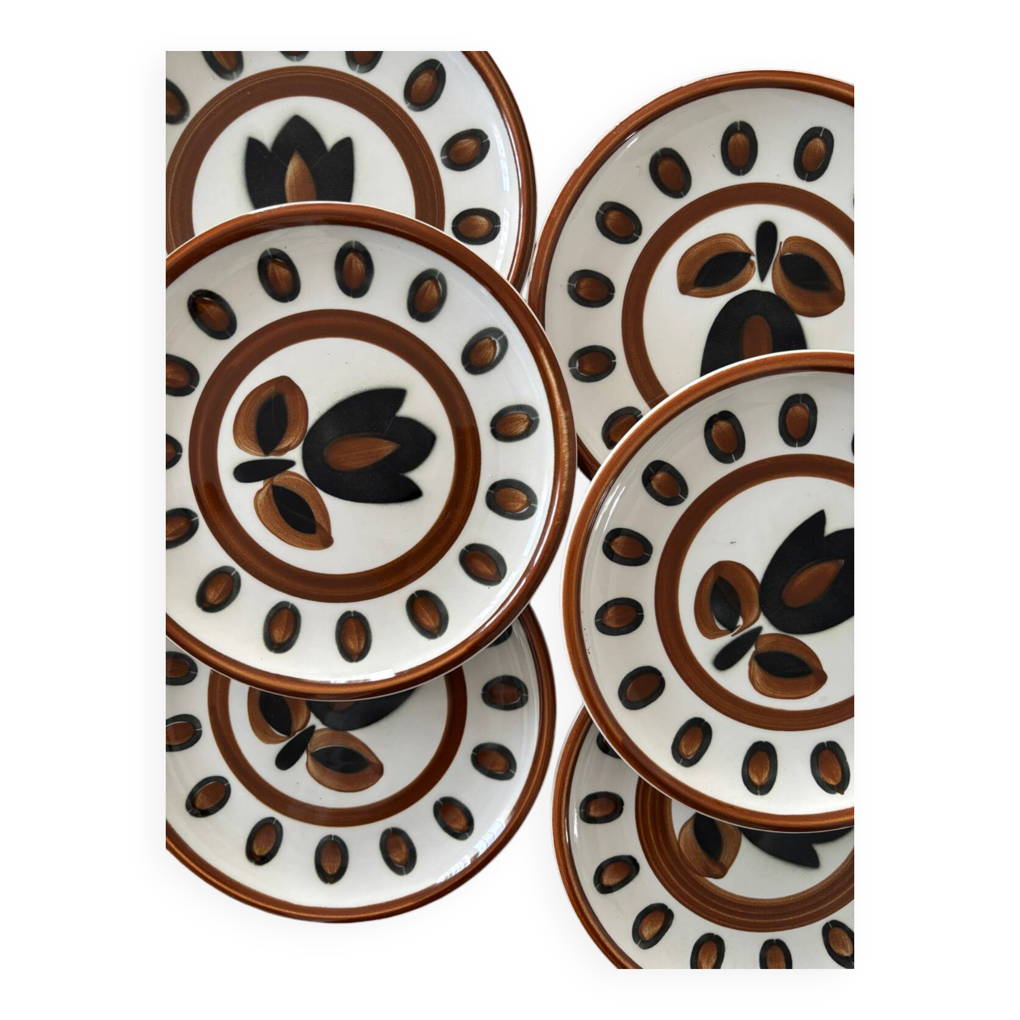 Service 6 assiettes à dessert boch la louviere vintage 1970 modele kimono - annees 70 - assiettes seventies boch tulipe