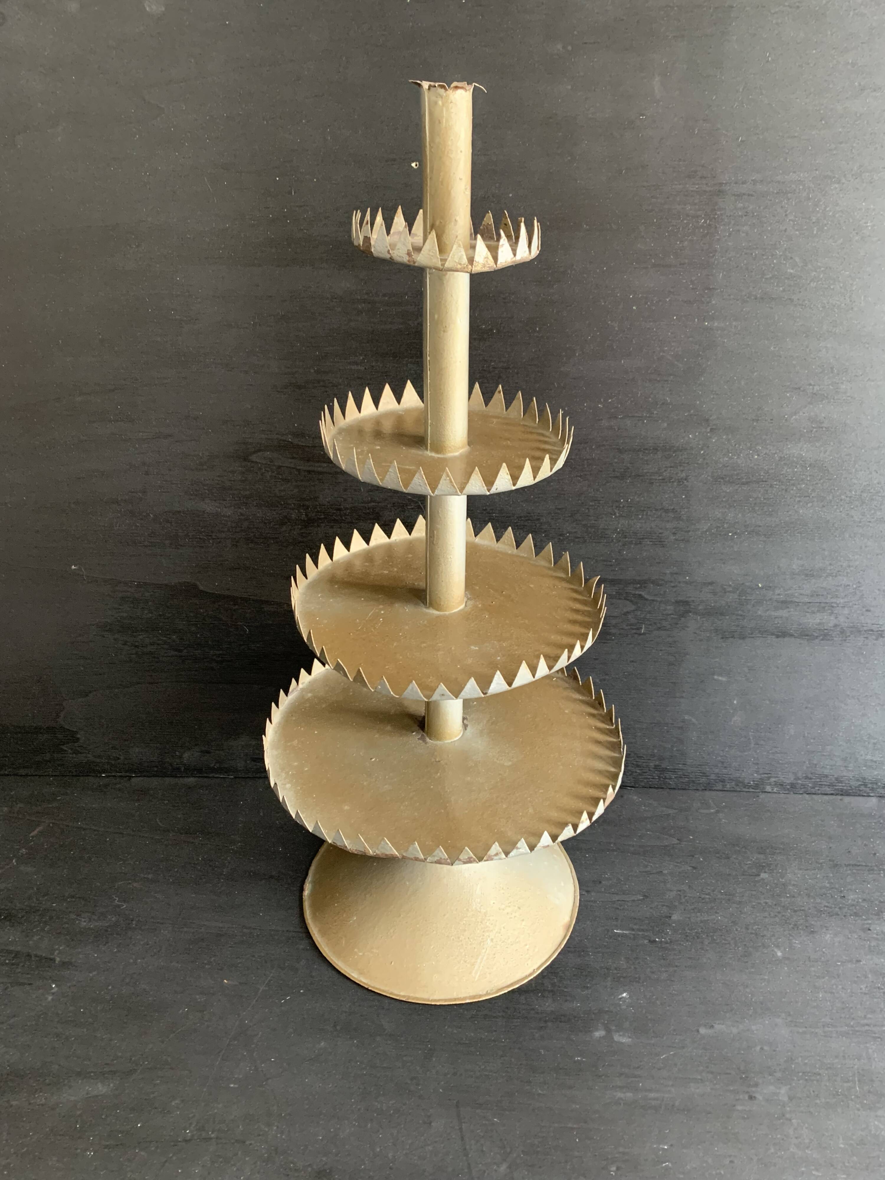 Large handmade sheet metal tiered display stand, 19th century