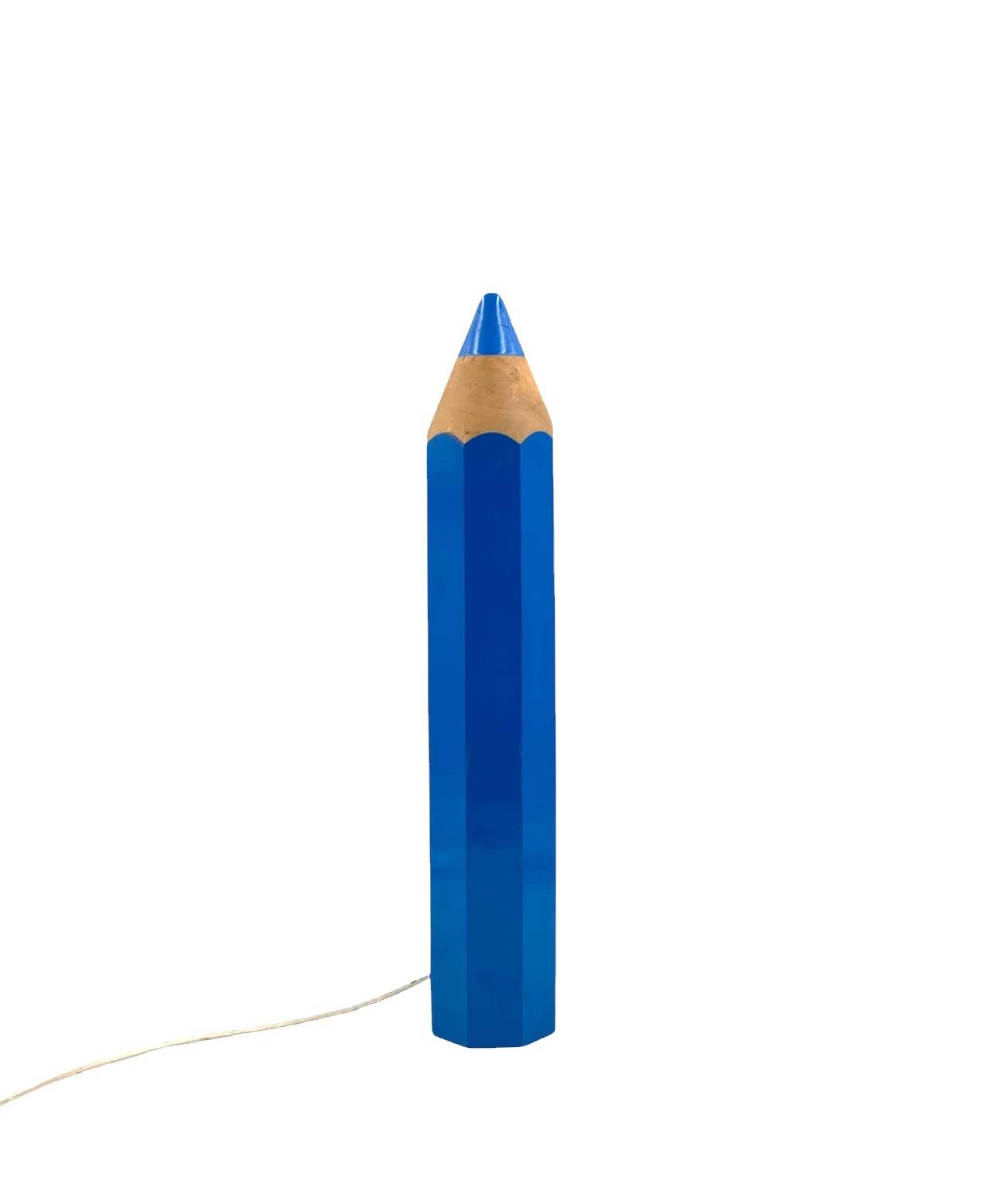 Michel Aroutcheff, postmodern blue Pencil table lamp, Ed. Vilac France 1980
