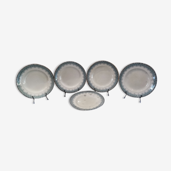 5 flat plates in Longwy earthenware model "Suzanne" Iron Earth
