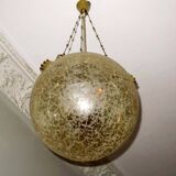 Doria Leuchten frosted glass and brass pendant light, 1970s