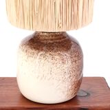 White and brown ceramic lamp, raffia shade