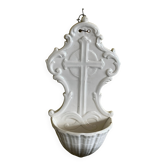 Religious object, earthenware holy water font from Sarreguemines Digoin, 19th century.