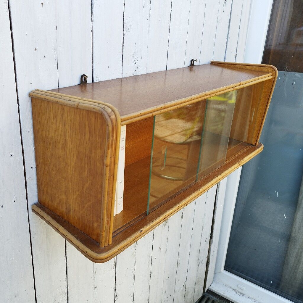 Rattan glazed shelf vintage design storage