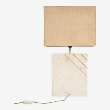 70s travertine table lamp with rectangular lampshade