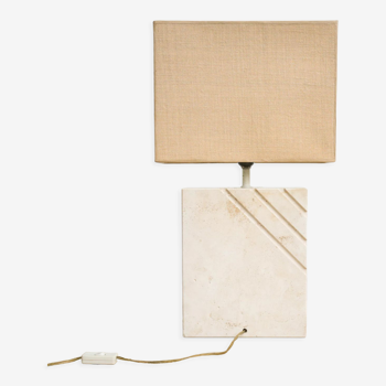 Lampe de table en travertin des années 70 avec abat-jour rectangulaire