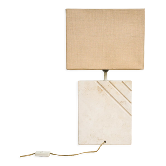 70s travertine table lamp with rectangular lampshade