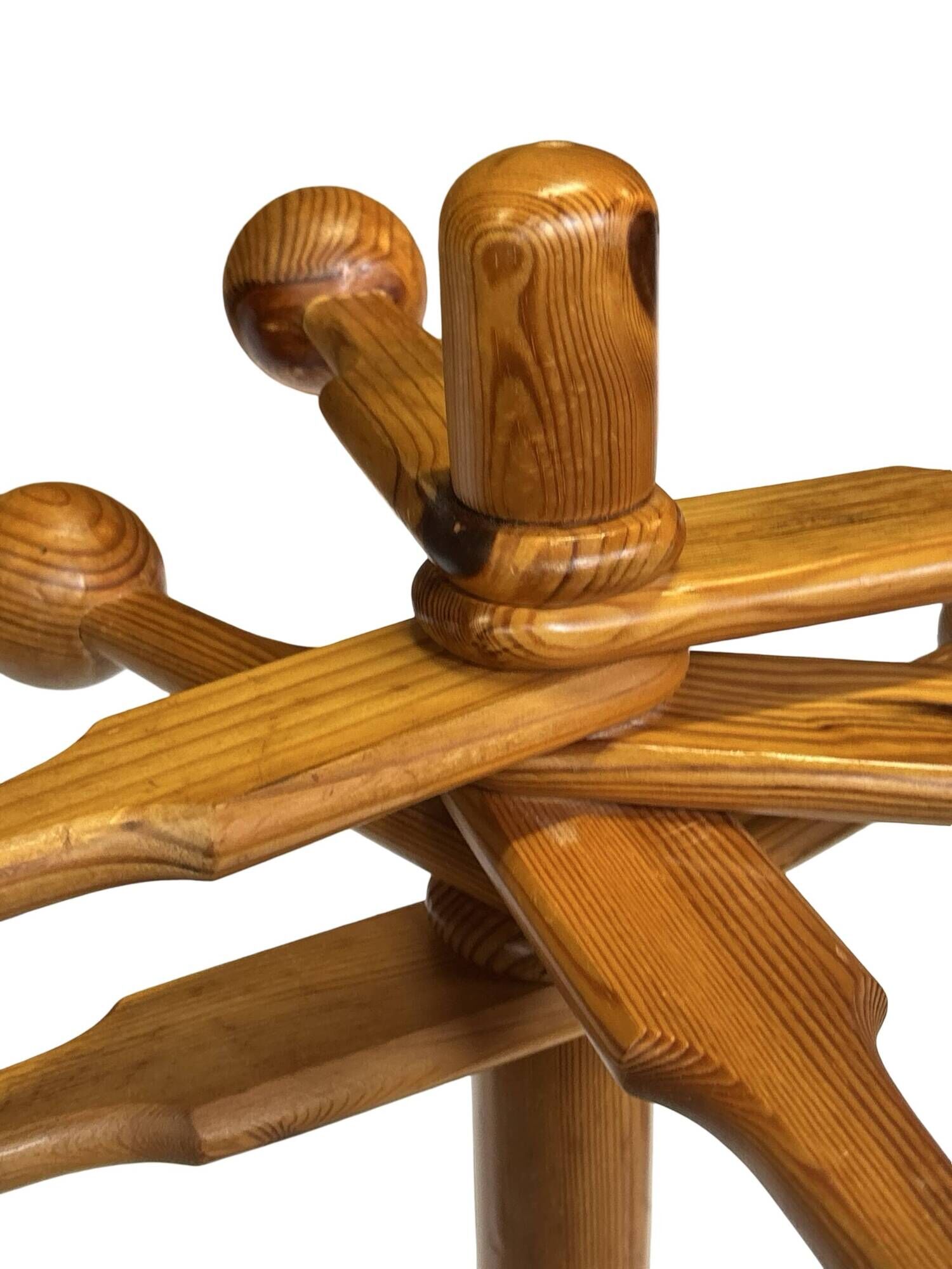 Vintage Pinewood Sputnik Freestanding Coat Rack, 1970s Design