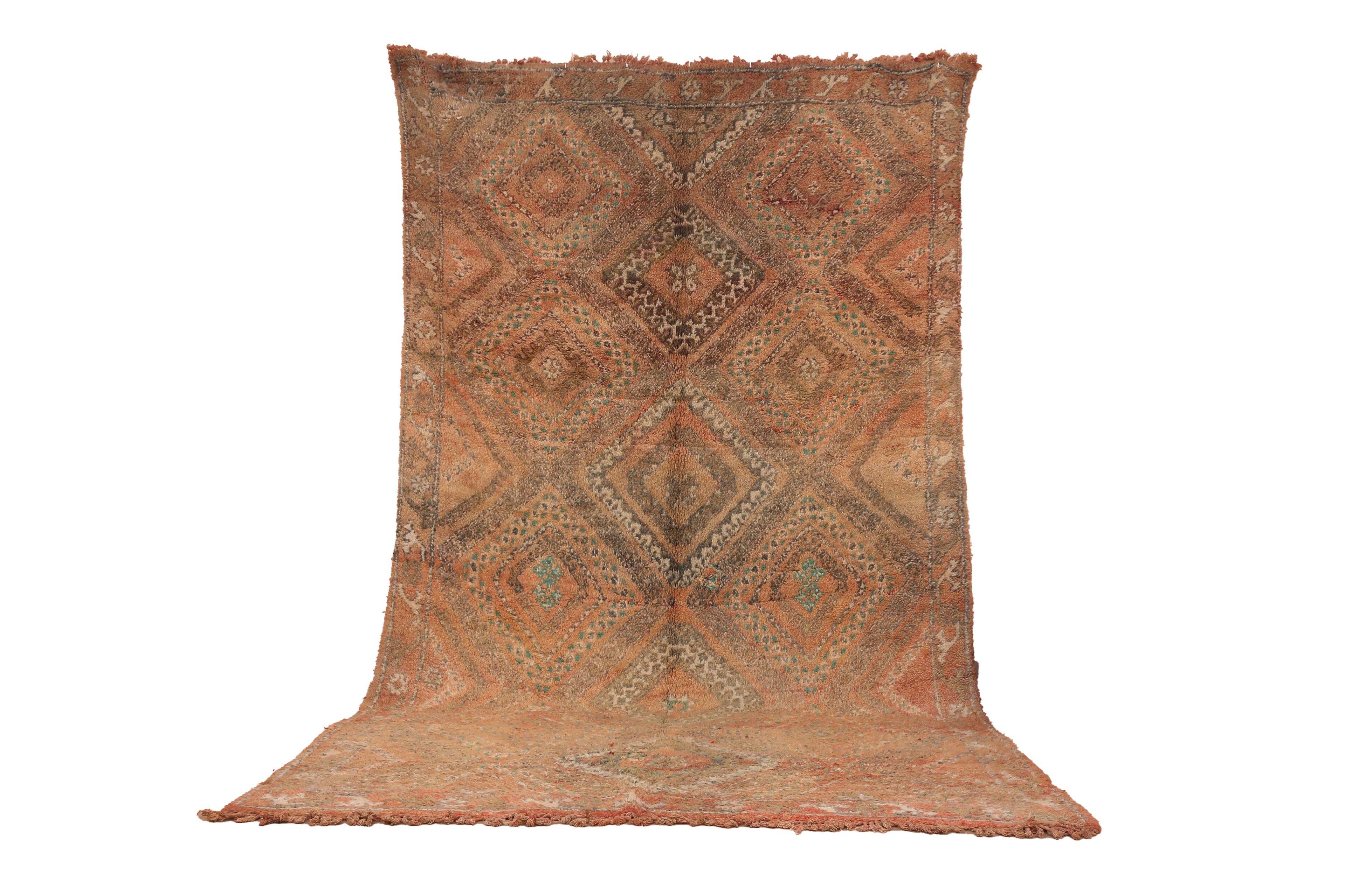 Peach Vintage Moroccan Rug 186 x 329 cm, Berber Wool Rug, Handmade Boho Rug