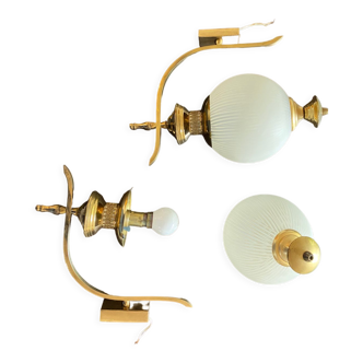 Pair of brass and opaline sconces