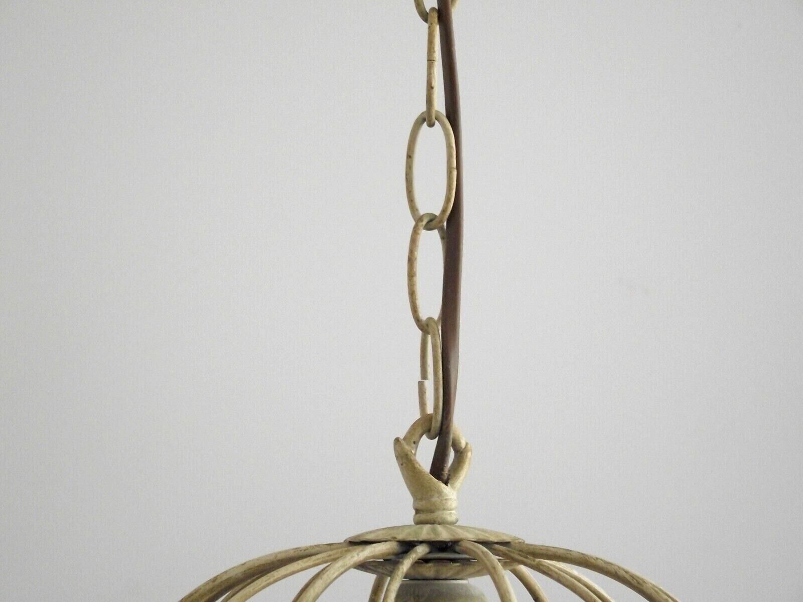 French vintage single bulb Toleware cage light with pink and green flowers