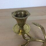 Candle holder flower leaves in golden brass