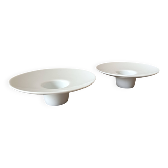 2 bougeoirs en porcelaine signés raynaud by thomas keller - style épuré diamétre 13.5cm haut 3.5cm