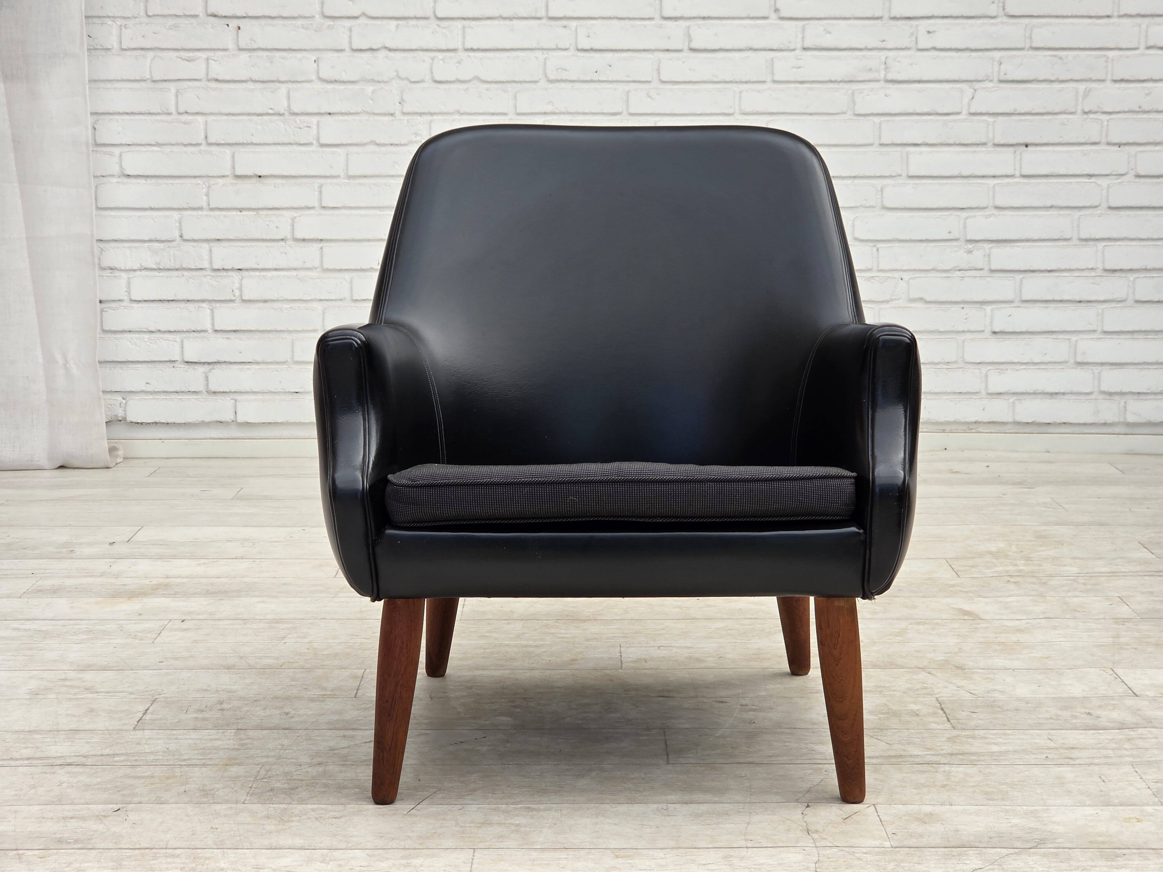 1970s, Danish armchair, artificial leather, teak wood legs.