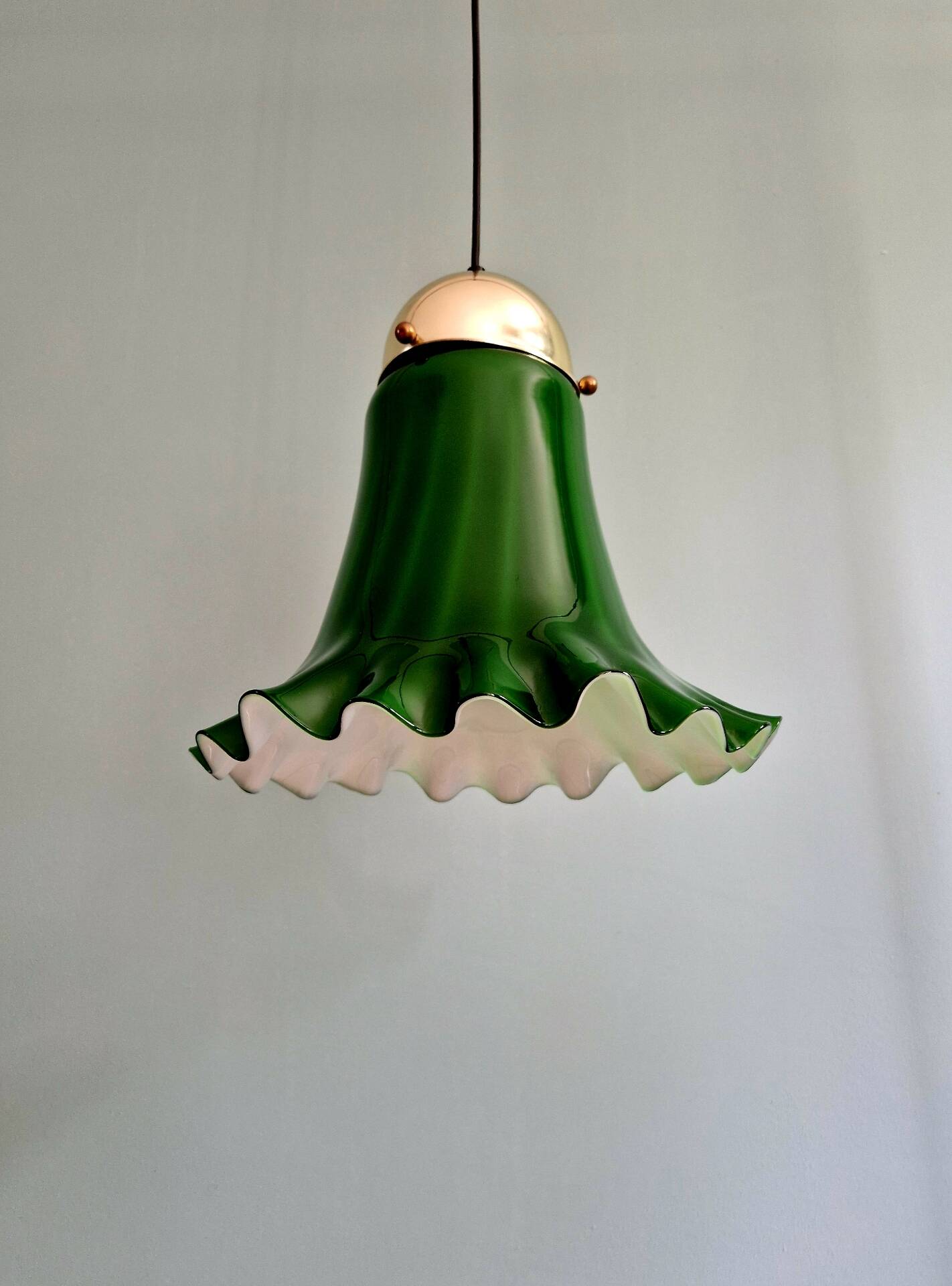 Suspension in green opaline with a scalloped edge, Peill & Putzler, 1970